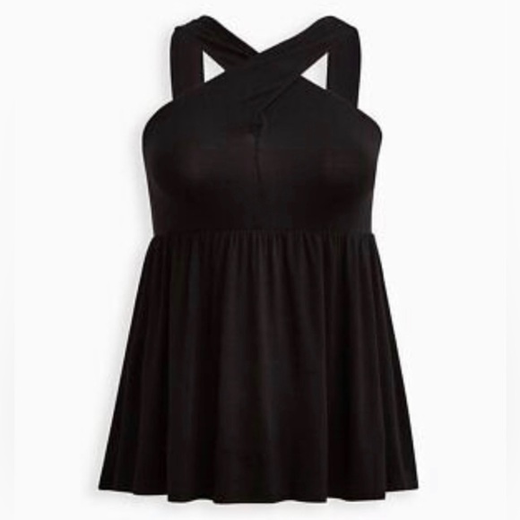 ❌SOLD❌Torrid Halter Neck Surplice Babydoll Tank Super Soft Black Size 2 - Picture 3 of 5